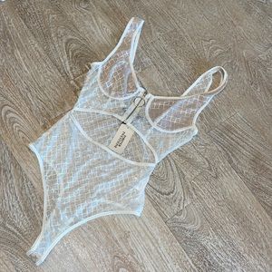 NWT Forever 21 cutout bodysuit white cream sheer small